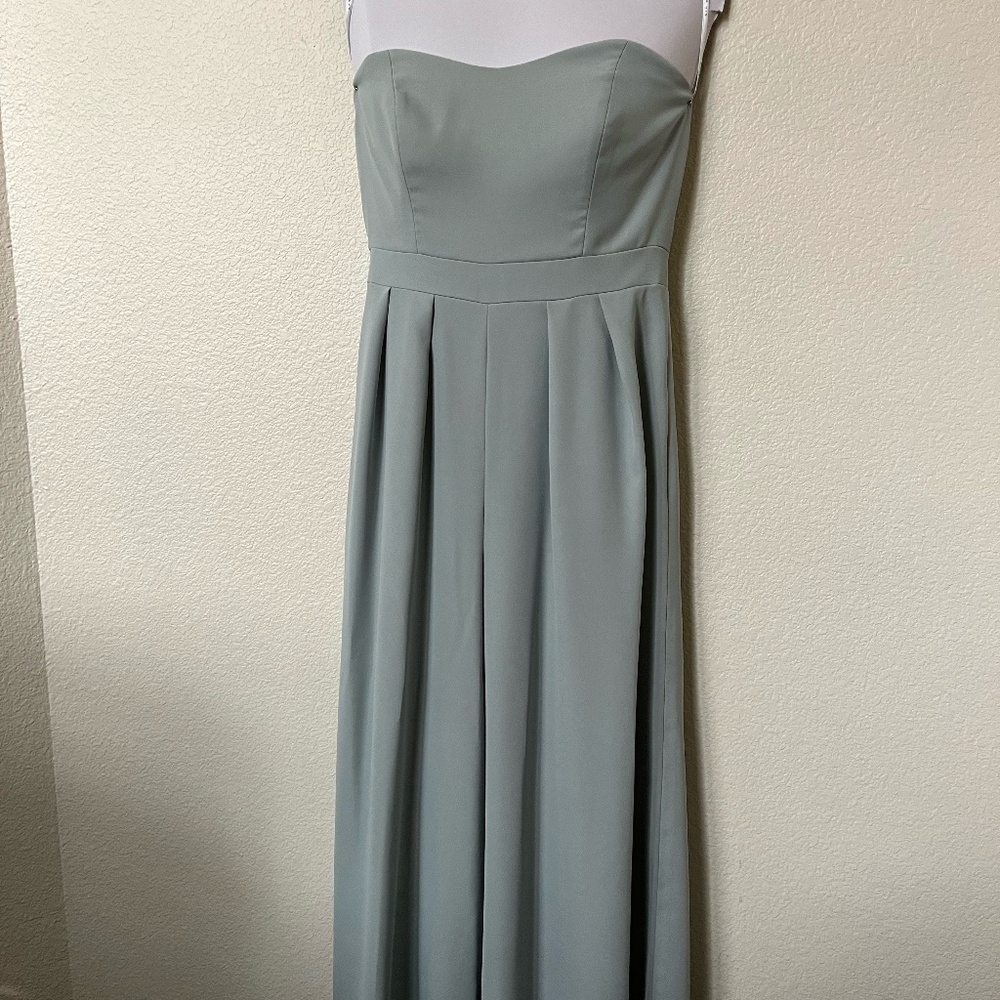 AFTER SIX | Wedding Guest Strapless Pleated Jumpsuit in Willow Green | Size 10 - Picture 2 of 8